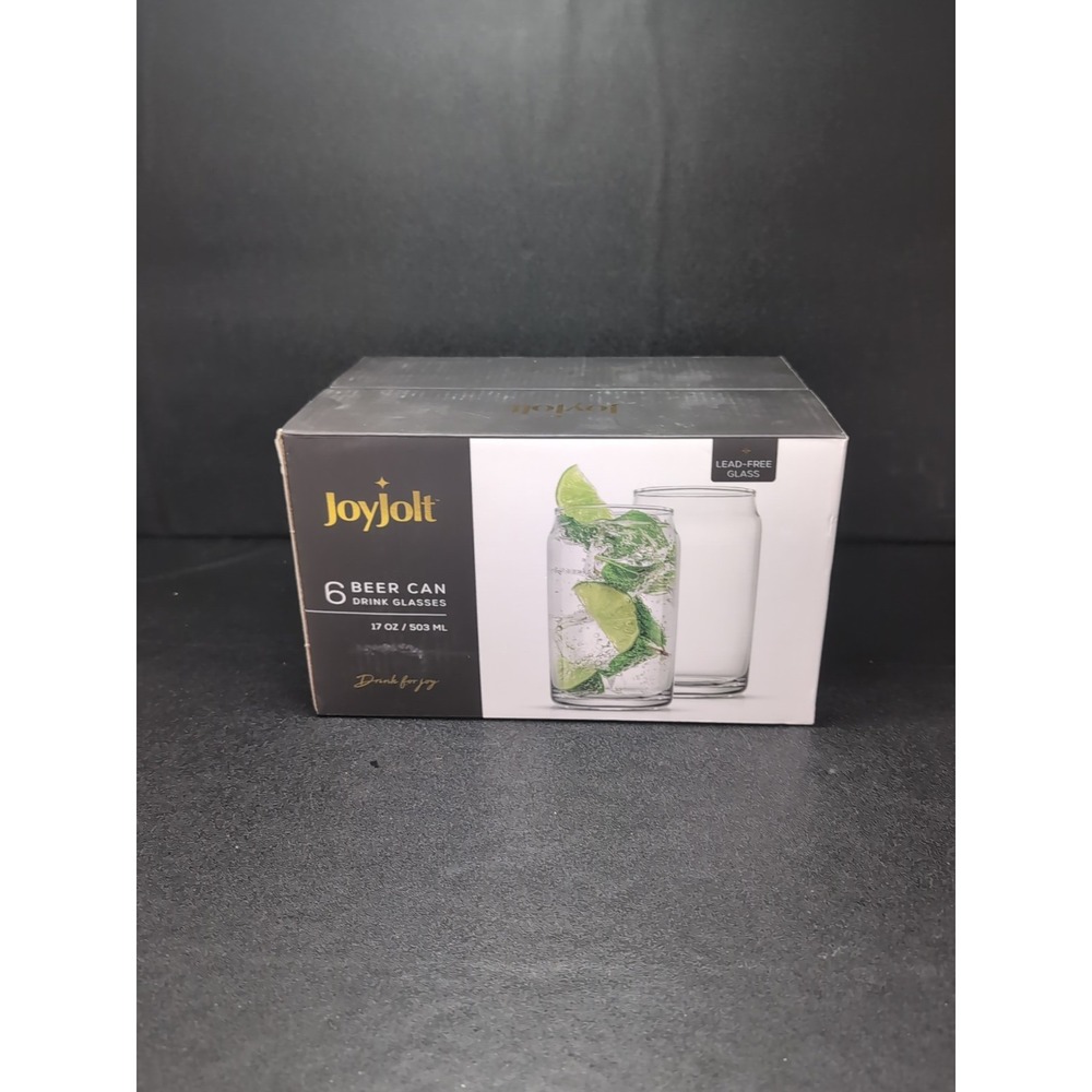 JoyJolt 16oz Can Shaped Glass Cups,‎ Durable Drinkware Set, 6 Pack, Glassware